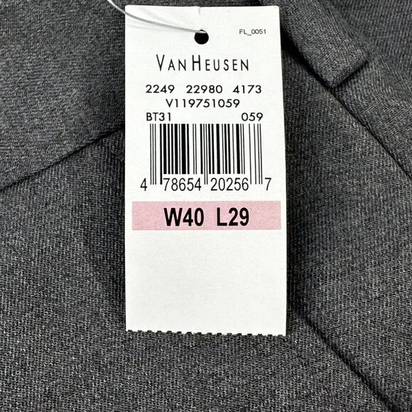 Van Heusen Men's Size 40x29 Pant Traveler Classic Fit Flat Front Gray New - Picture 5 of 16